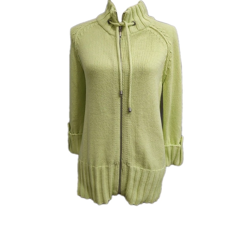 Additions Chico's Women's Sweater Sz 0 Small Lime Green Zip‎ Front Knit Coastal